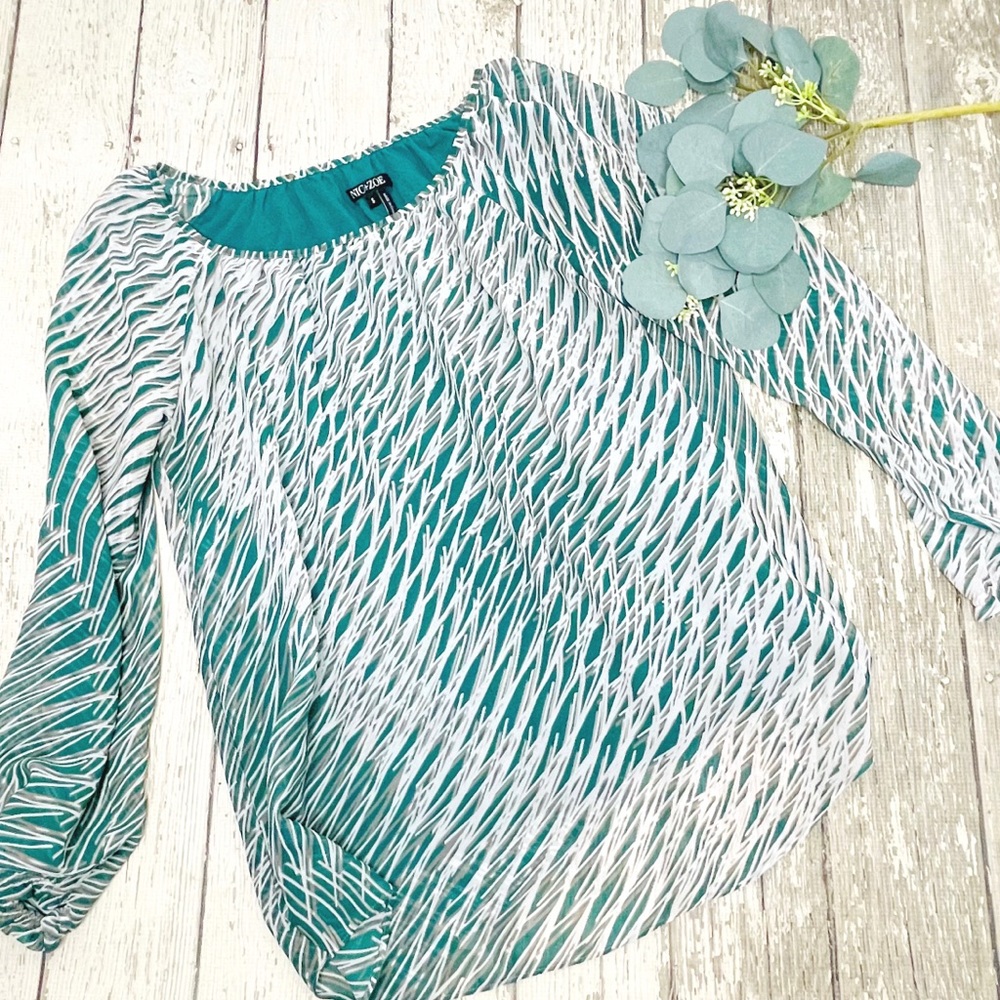 NIC+ZOE Teal Abstract Print Long Sleeve Top